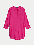 Chemise de plage coupe longue 100&nbsp;% coton à col rond