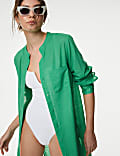 Chemise de plage coupe longue 100&nbsp;% coton à col rond