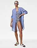 Pure Cotton Collarless Longline Beach Shirt