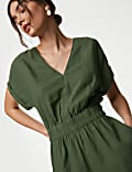 Linen Rich V-Neck Short Sleeve Playsuit