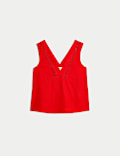 Linen Rich V-Neck Lace Insert Top