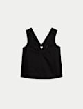 Linen Rich V-Neck Lace Insert Top