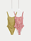 2pk Tummy Control Square Neck Swimsuits