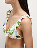 Printed Ruffle Plunge Bikini Top
