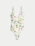Tummy Control Palm Print Plunge Swimsuit