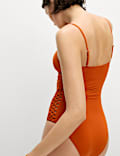 Padded Macrame Detail Square Neck Swimsuit