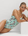 Printed Trim Detail V-Neck Plunge Swimsuit