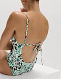 Printed Trim Detail V-Neck Plunge Swimsuit
