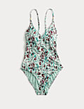 Printed Trim Detail V-Neck Plunge Swimsuit