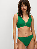 Neoprene Scallop High Leg Bikini Bottoms