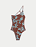 Gepolsterter One-Shoulder-Badeanzug mit Träger und Musterprint