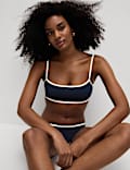 Ribbed Contrast Tipping Scoop Neck Bikini Top