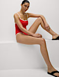 Ribbed Tipped Detail Square Neck Swimsuit