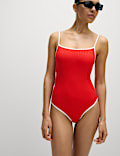 Ribbed Tipped Detail Square Neck Swimsuit