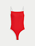 Ribbed Tipped Detail Square Neck Swimsuit