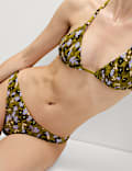 Printed Shirred High Leg Bikini Bottoms