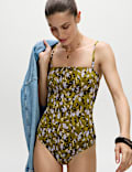 Geraffter Bandeau-Badeanzug mit Blümchendesign