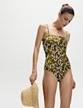Maillot de bain bandeau à motif fleuri et détail froncé