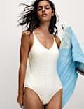 Textured Tie Detail Plunge Swimsuit