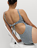 Gingham Textured Tie Back Plunge Swimsuit