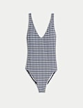 Gingham Textured Tie Back Plunge Swimsuit