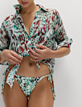 Printed Tie Side High Leg Bikini Bottoms