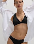 Haut de bikini ampliforme plongeant à bordure brodée