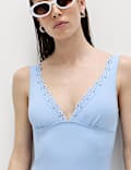 Sculpt Broderie Trim Plunge Swimsuit