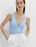 Sculpt Broderie Trim Plunge Swimsuit