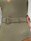 Strukturierter Badeanzug im Plunge-Stil mit G&uuml;rtel