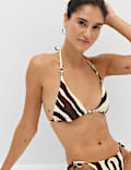 Animal Print Padded Trim Detail Triangle Bikini Top