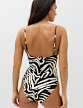Animal Print Trim Detail Plunge Swimsuit