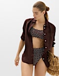 Korte bikinitop met lage ronde hals en print