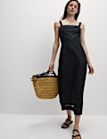 Linen Rich Square Neck Midi Shift Dress