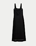 Linen Rich Square Neck Midi Shift Dress