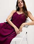 Linen Rich V-Neck Strappy Midaxi Swing Dress