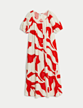 Linen Rich Printed Midi Swing Dress