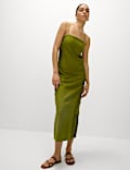 Linen Rich Square Neck Strappy Midi Shift Dress