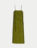 Linen Rich Square Neck Strappy Midi Shift Dress