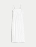 Linen Rich Square Neck Strappy Midi Shift Dress