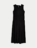 Linen Rich Ruched Midi Shift Dress