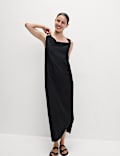 Linen Rich Tie Neck Midaxi Shift Dress