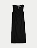 Linen Rich Tie Neck Midaxi Shift Dress