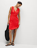 Linen Rich V-Neck Mini Shift Dress