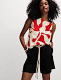 Linen Rich Printed Twist One Shoulder Top