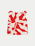 Linen Rich Printed Twist One Shoulder Top