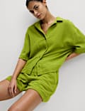Chemise de plage &agrave; col 100 % coton textur&eacute;