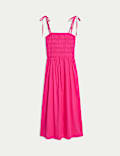 Pure Cotton Square Neck Shirred Midi Cami Dress