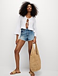 Pure Cotton V-Neck Tie Front Beach Top