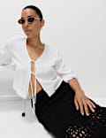 Pure Cotton V-Neck Tie Front Beach Top